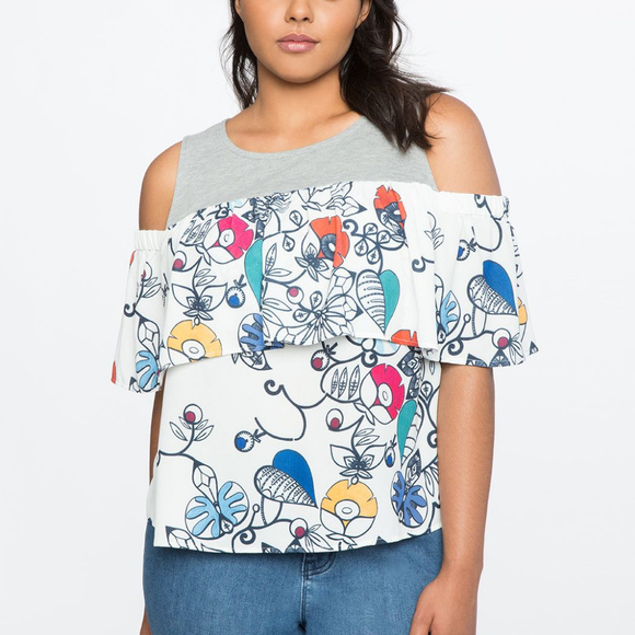 Eloquii Tops - Eloquii | NWT Mixed Media Cold Shoulder Top sz 20